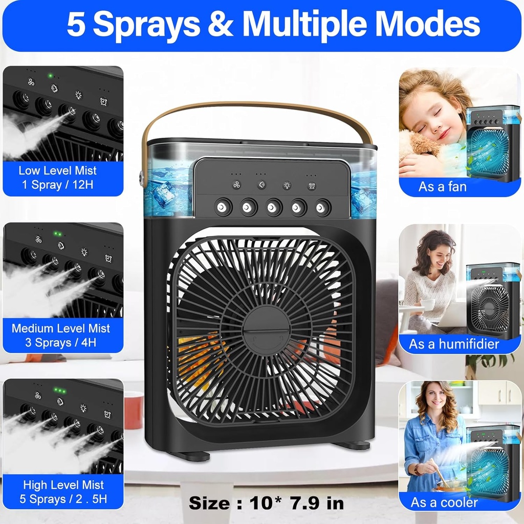 Portable Air Conditioner - Small Personal Air Cooler Quiet AC Portable Mini Computer Cooling Fan USB Powered 1/2/3H Timer, 3 Speed